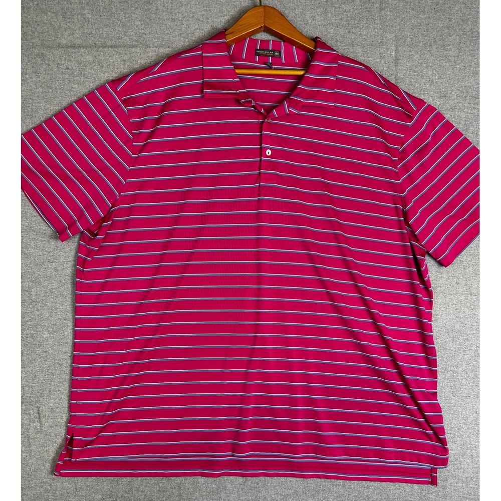 Peter Millar Summer Comfort Polo Shirt Mens 3X Pink Striped Short Sleeve